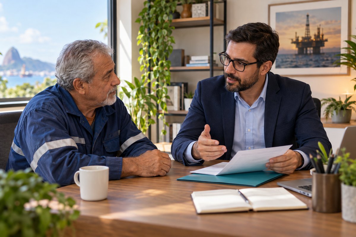 Anistiado em consulta com advogado especializado em anistia política